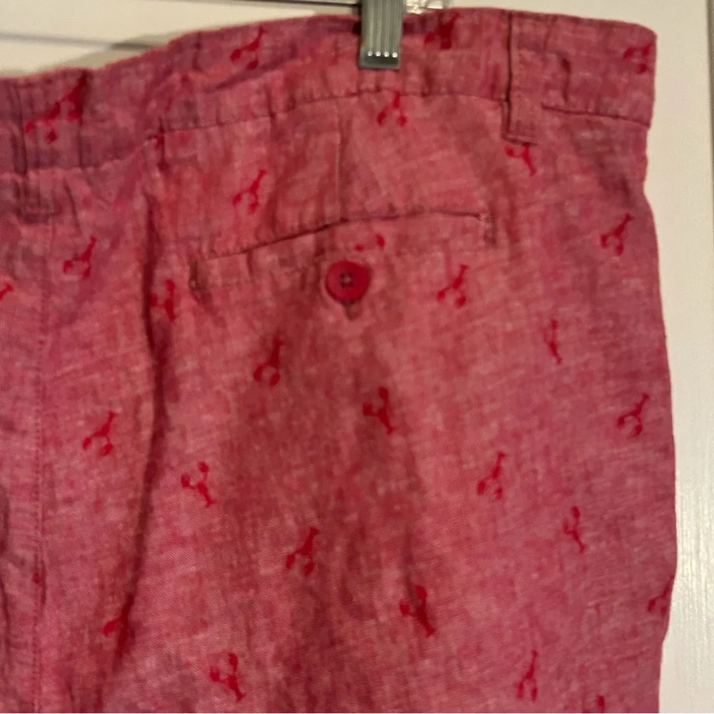 Tenth + Ocean Linen Blend Shorts Pink Lobster or Crawfish Print Size 40